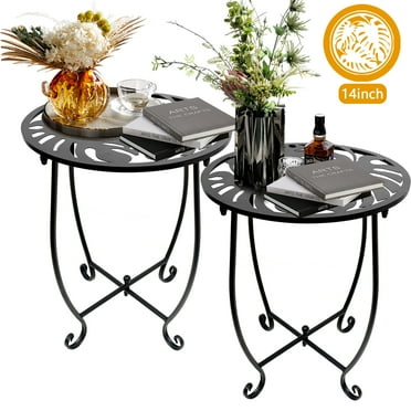 Rekopi 14"Round Patio Side Table, Outdoor Indoor Side Table for Patio Balcony Yard Porch Garden Bedside 2 Pack