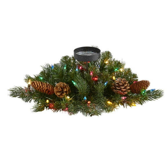 Nearly Natural Flocked and Glittered Artificial Christmas Pine Candelabrum