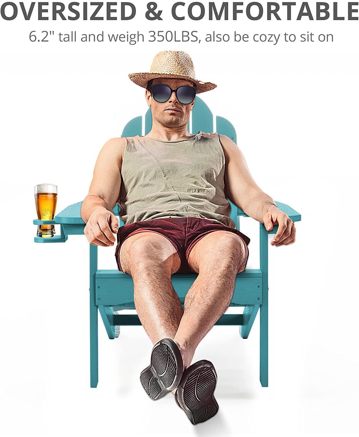 Dycanpo Adirondack Chairs Set of 6 with Cup Holder, 300lbs Weather Resistant, Blue Turquoise