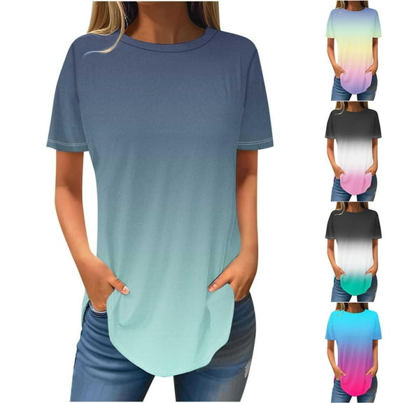 YHAJDS Womens Oversized Summer Plus Size Tops for Women Short Sleeve Round Neck Loose Solid Color Tee
