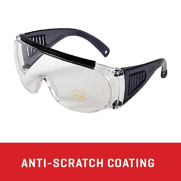 Allen Company Shooting Safety Glasses, Fit-over, Clear, Wrap Around Frame, Polycarbonate, 0.15 lb