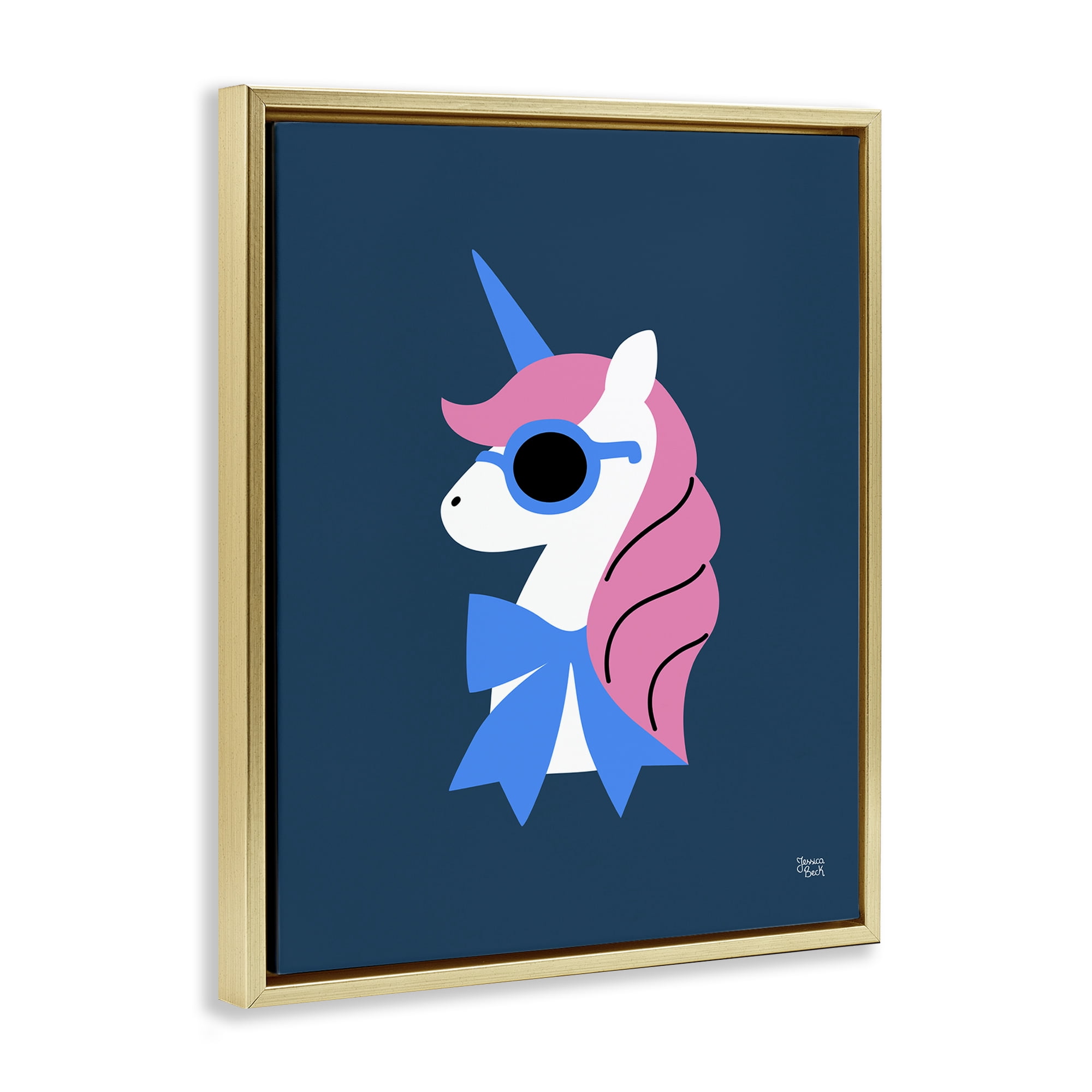 Stupell Industries Stylish Unicorn in Sunglasses Fantasy & Sci-Fi Painting Gold Floater Framed Canvas Art Print Wall Art, 17 x 21