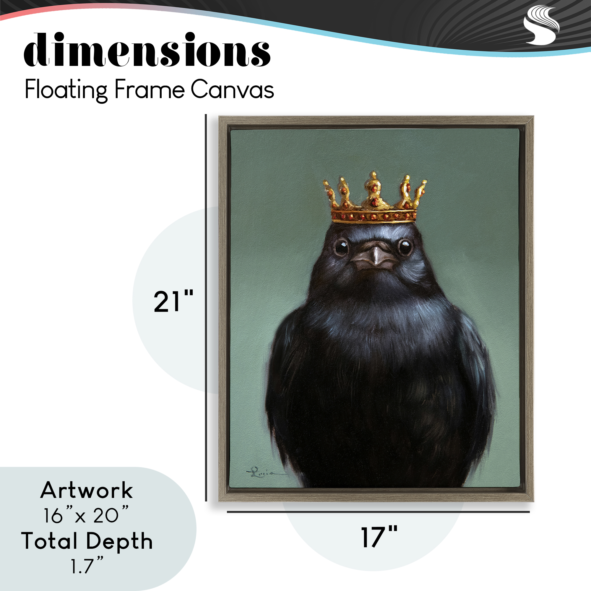 King Crow Portrait Brown Framed Floater Canvas Wall Art, design by Lucia Heffernan