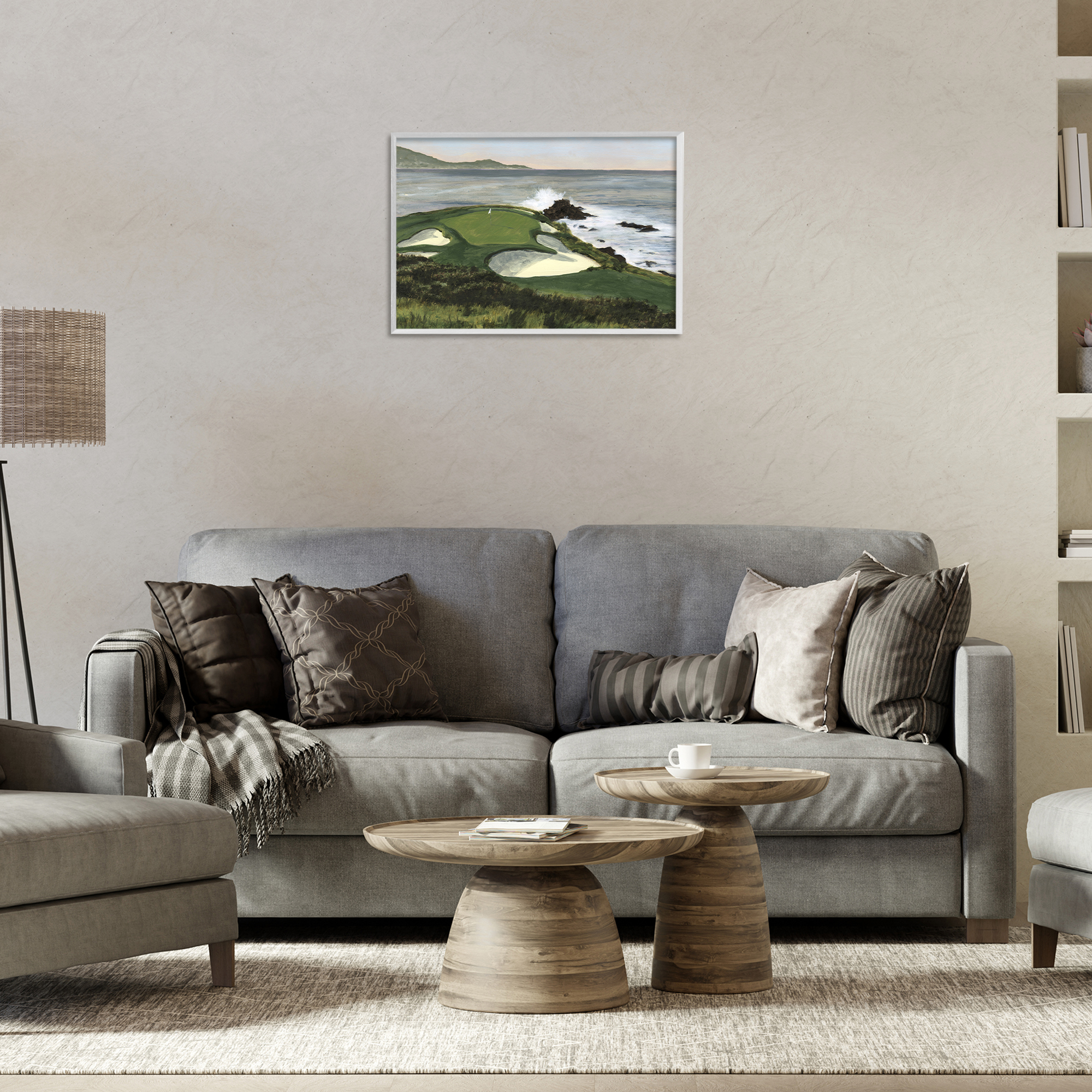 Stupell Industries Coastal Golf Course Landscape Painting White Framed Art Print Wall Art, 24 x 16