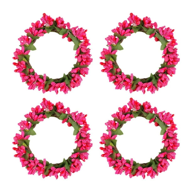 Anillos para velas portavelas de pilar guirnalda de bayas corona de velas pequeña para El día de San Valentín y Acción de Gracias Rosa BLESIY
