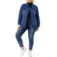 thumbnail image 2 of Unique Bargains Women's Plus Size Long Sleeve Button Front Washed Denim Jacket, 2 of 7