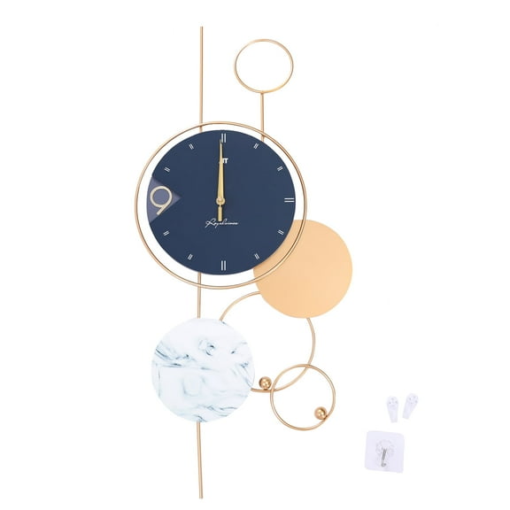 Blue And Gold Wall Clocks W/Hook 30" Large Wall Clock Modern Living Room Decor Kitchen Bedroom Indoor Gold Silent Non-Ticking Clock Decorative Wall Clock Battery Operated（Not Included Battery)