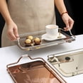 thumbnail image 2 of Bandeja rectangular de acero inoxidable con espejo de estilo nórdico con asas, bandeja para servir comida, tetera, taza y plato de postre., 2 of 8