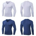 thumbnail image 5 of JANDEL Men's High-elastic Plus Velvet V-neck Fitness Long-sleeved PRO Tight Training Suit, Running Sports Shirt Men's T-shirt, Blue XL, 5 of 6