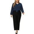 thumbnail image 2 of MODA NOVA Juniors Plus Size Fashion Work Long Sleeves Ribbon Front Chiffon Blouse, 2 of 5