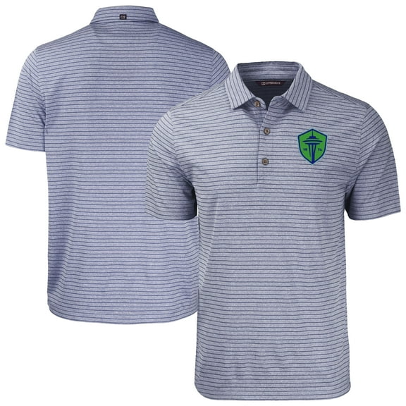 Men's-Cutter & Buck  Heather Navy Seattle Sounders FC Big & Tall Forge Eco Heather Stripe Stretch Recycled Polo