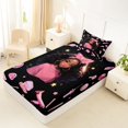 thumbnail image 4 of Castle Fairy Glam Black Girl Twin Sheets 3pcs,Stars Print Bedding,Pink Black,1 Fitted Sheet, 1 Flat Sheet and 1 Pillowcase, 4 of 6