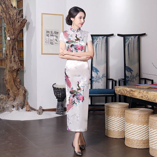 Características mejoradas del cheongsam largo HD con estampado digital, falda cheongsam ajustada
