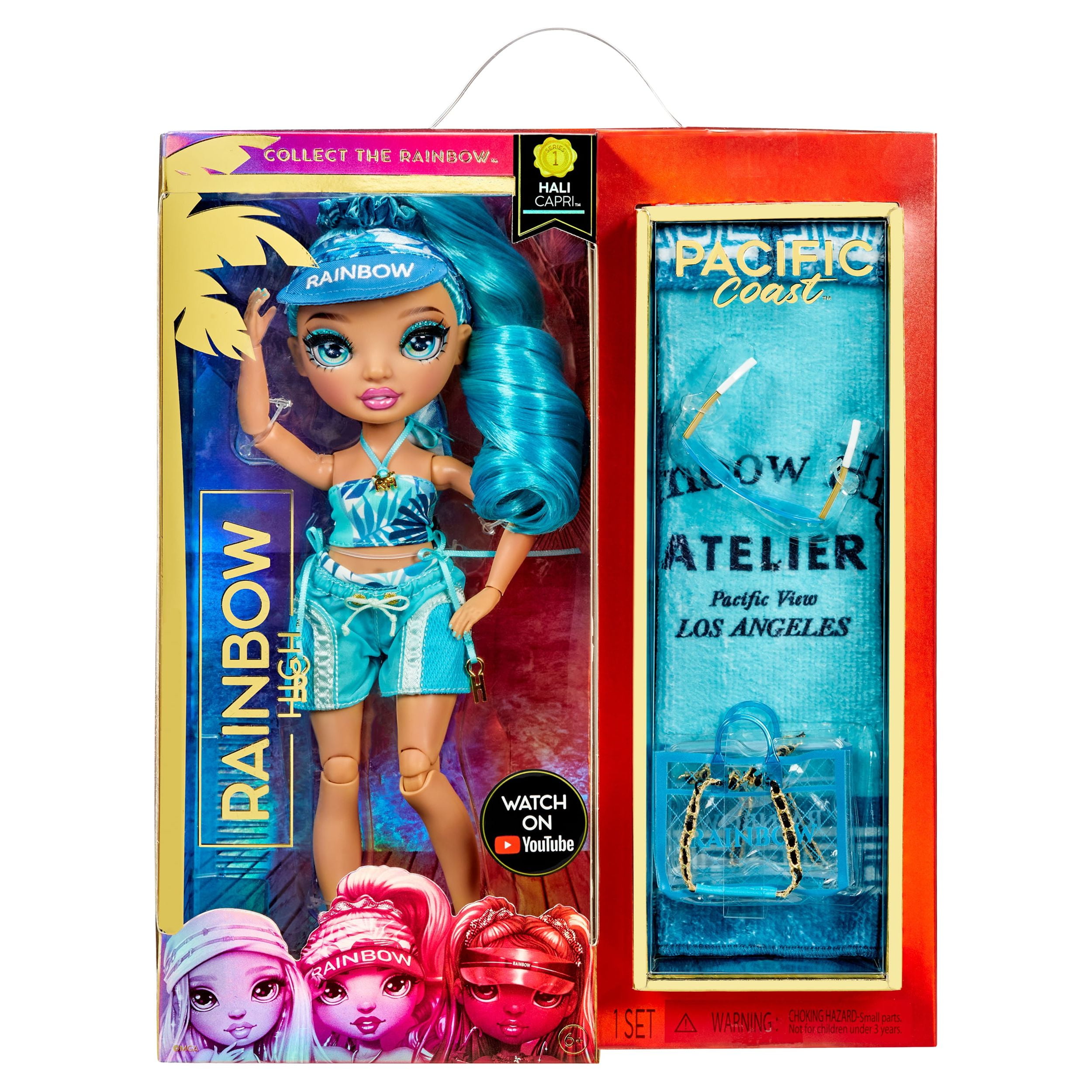 Rainbow High Pacific Coast Blue Hali Capri Doll Playset, 12 Pieces