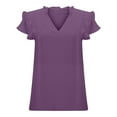 thumbnail image 4 of Hauaitttt Women's V Neck Casual Double Layer Ruffled Sleeve Solid Top Short Sleeve Sports Shirts Summer Tee Shirts Women New Day Shirt Womens Workout Tops Loose Fit Loose Fit Athletic Tops for Women, 4 of 8