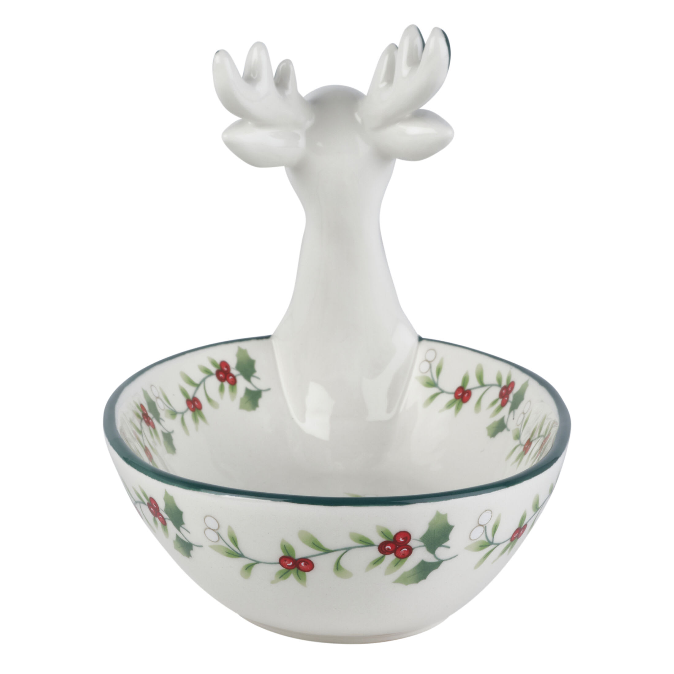 Pfaltzgraff Winterberry Dolomite 8.5 in Reindeer Candy Dish Accent Plate