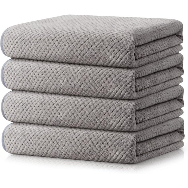 Toallas de Baño, 4pcs Toallas Microfibra Suaves y Ultra Absorbentes, Toalla para Baño Secado Rápido, Adecuado para Baños, Hoteles, Gimnasios y Spas (Gris)
