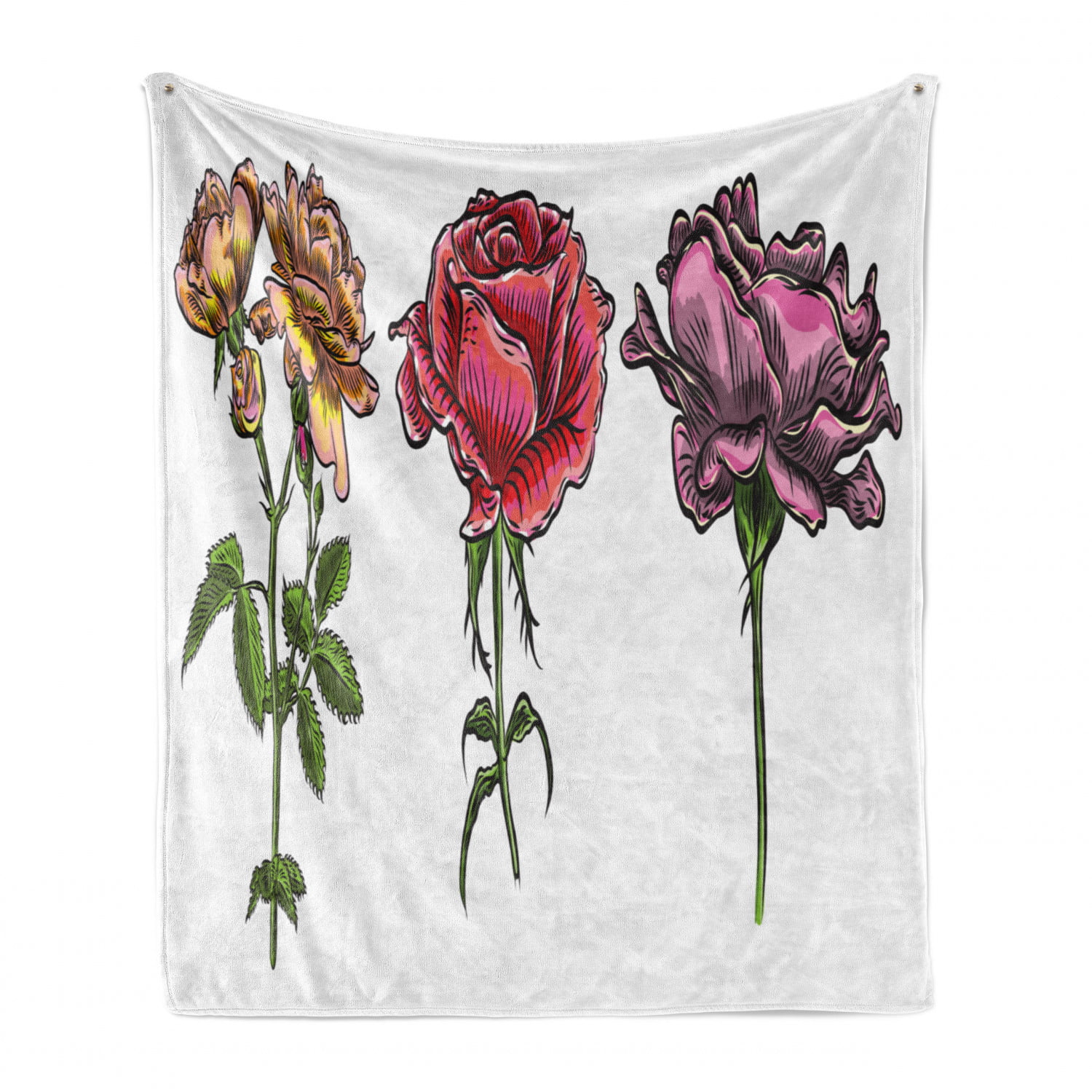 Flannel Fleece Accent Piece Soft Couch Cover for Adults Watercolor Art of Romantic Flowers and Leaves Branches Blossoming Lunarable Rose Throw Blanket Fuchsia Reseda Green 70 x 90