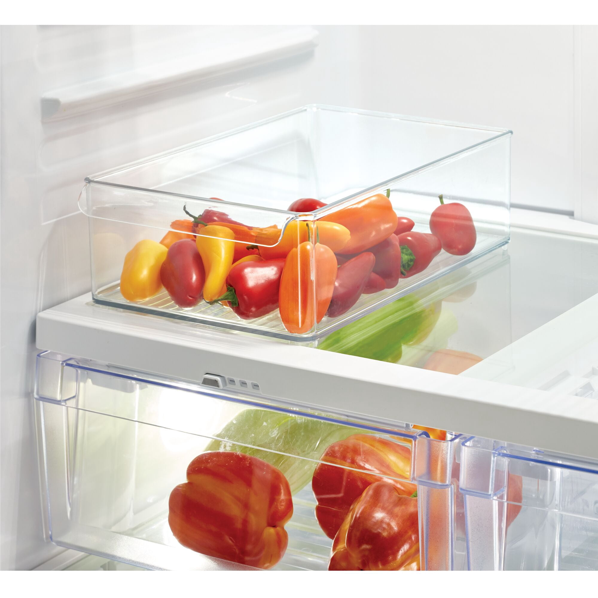 iDesign Plastic Wide Refrigerator Bin with Front Handle, Clear