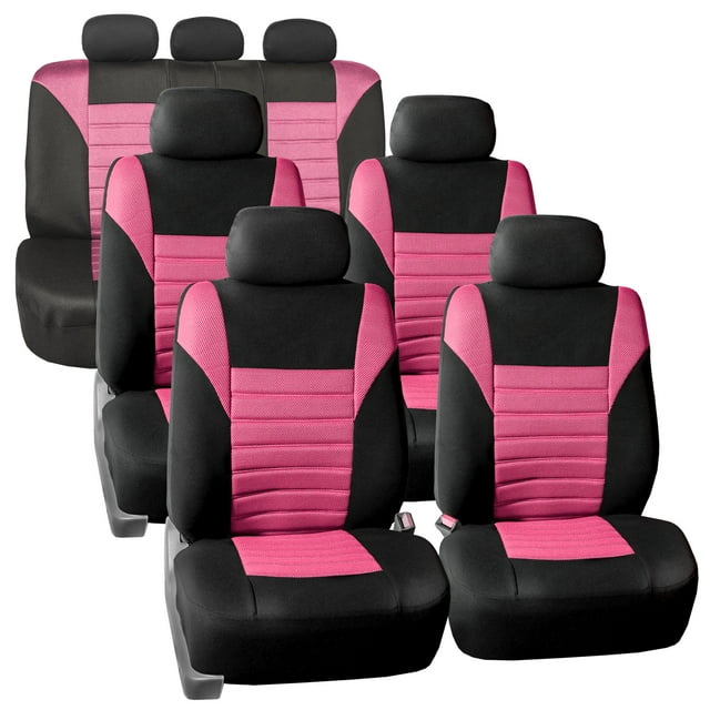 FH Group Car Seat Covers Full Set Pink 3D Air Mesh - Universal Fit, Automotive Seat Covers, Airbag Compatible, Split Bench Rear Seat, Washable Car Seat Cover for SUV, Sedan