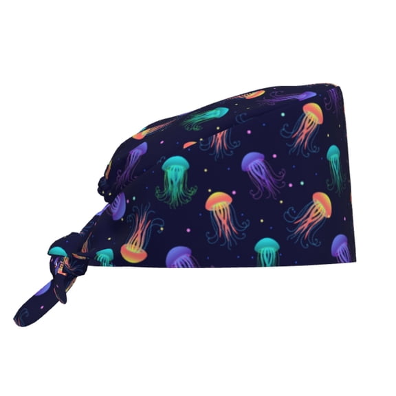 Kdxio Sea Jellyfish Pattern Turban Hat for Women Men Comfortable Adjustable Cleaning Working Cap with Sweatband