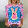 thumbnail image 2 of Rutainlusire Womens Tops Fashion Easter Printed Bunny Print 3/4 Sleeve T-Shirt for Women Blouses Easter Women's Loose 3/4 Sleeve Printed Round Neck Top T-shirt, 2 of 4