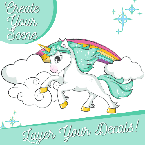 Glow in The Dark Unicorn Wall Decals(Teal) - Quality Peel and Stick Vinyl Stickers - Wall Decor for Kids & Classroom – Set of 96 Glowing Unicorns, Rainbows, Hearts, & Stars