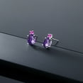 thumbnail image 4 of Gem Stone King 14k White Gold Purple Amethyst and Pink Sapphire Earrings for Women (2.16Cttw, GemstoneFebruary Birthstone, Oval Checkerboard 8X6MM, Round 2.5MM), 4 of 5