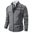 thumbnail image 2 of Men's Solid Color Cardigan Casual Long Sleeve Full Zip Sweater Stand Collar Knit Jackets Winter Loose Outerwear for Men (Gray XL), 2 of 7