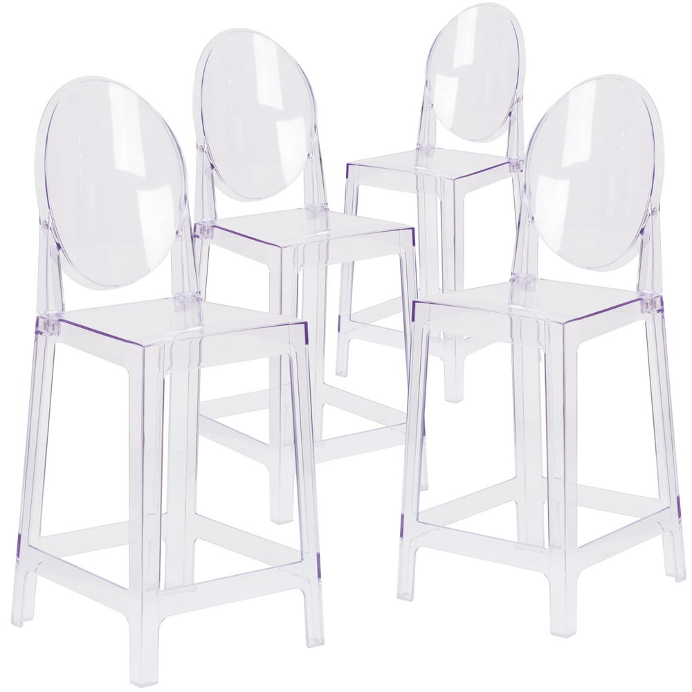 Flash Furniture 4 Pk. Ghost Counter Stool in Transparent Crystal with Oval Back