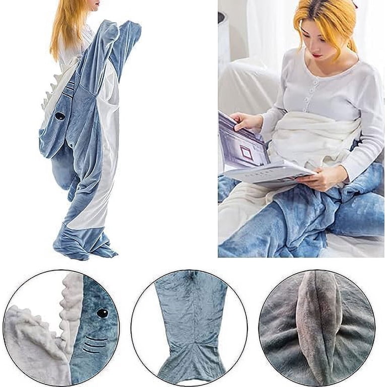 Shark Blanket Adult, Super Soft Flannel Hoodie, Shark Onesie