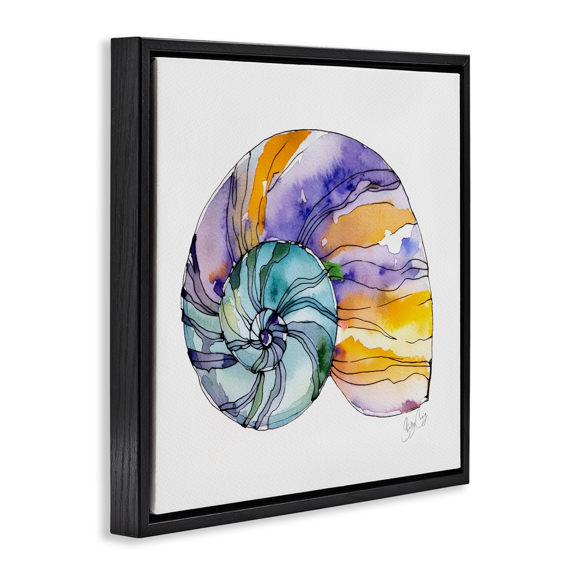 Stupell Industries Sunlit Striped Nautilus Black Framed Floater Canvas Wall Art, design by Shelly Craig
