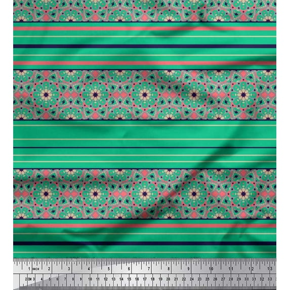 Soimoi Rayon Crepe Fabric Stripe & Mandala Kaleidoscope Print Sewing Fabric Yard 46 Inch Wide