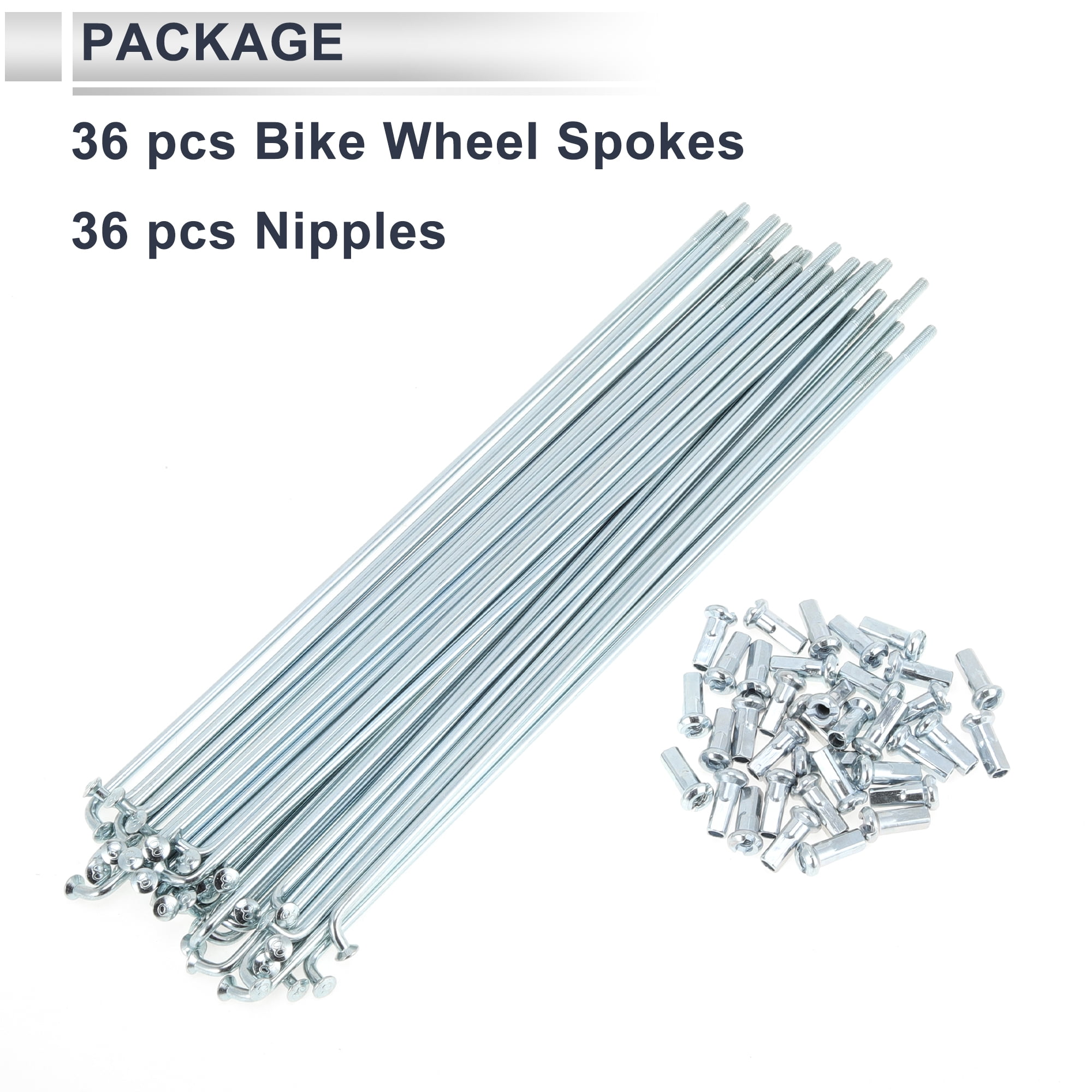 Unique Bargains 36Pcs Universal 12G Bike Wheel Spokes Carbon Steel Galvanized Silver 7.52"
