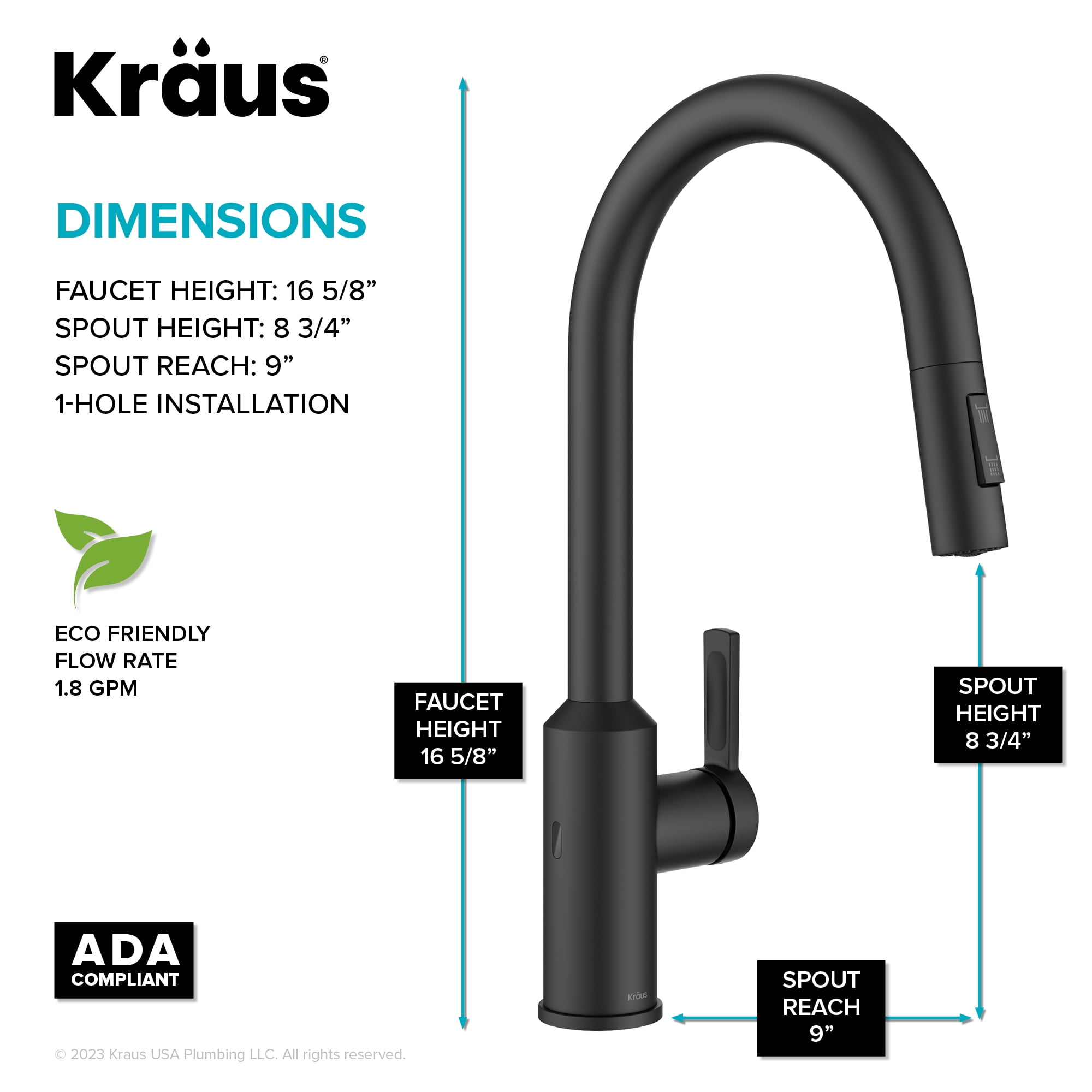 KRAUS Oletto Touchless Sensor Pull-Down Single Handle Kitchen Faucet in Matte Black