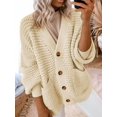 thumbnail image 6 of Women'S -Fashion Casual Open Front V Neck Long Sleeve Chunky Knit Cardigan Sweaters Outerwear Coats Apricot L, 6 of 7