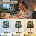 thumbnail image 3 of Tapered Desk Lamp with Antique Brass Base Table Lamps Dimmable LED Bulb Button Switch Night Light Abstract Leaves Small, 3 of 8