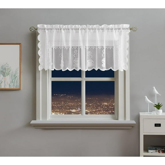 WARM HOME DESIGNS Single Coffee White Lace Kitchen Valance for Coffee Decor. KIC White Valance