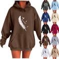 thumbnail image 5 of JSheng Sweatshirts for Women Women's Fashion Casual Plume Printed Long Sleeve Hooded Sweatshirt Tops White L, 5 of 5