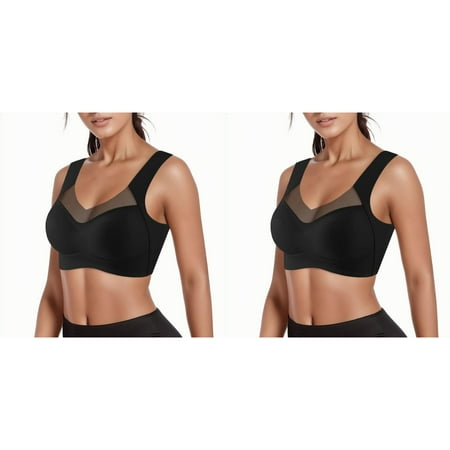(2-Pack) Rinsvye Women s Comfortable and Sexy High intensity Sports Bras for Women Sports Gathering Thin Bra Womens Sports Bras Pack and Tank Top Style No Wire Bra Underwear without Steel Rings
