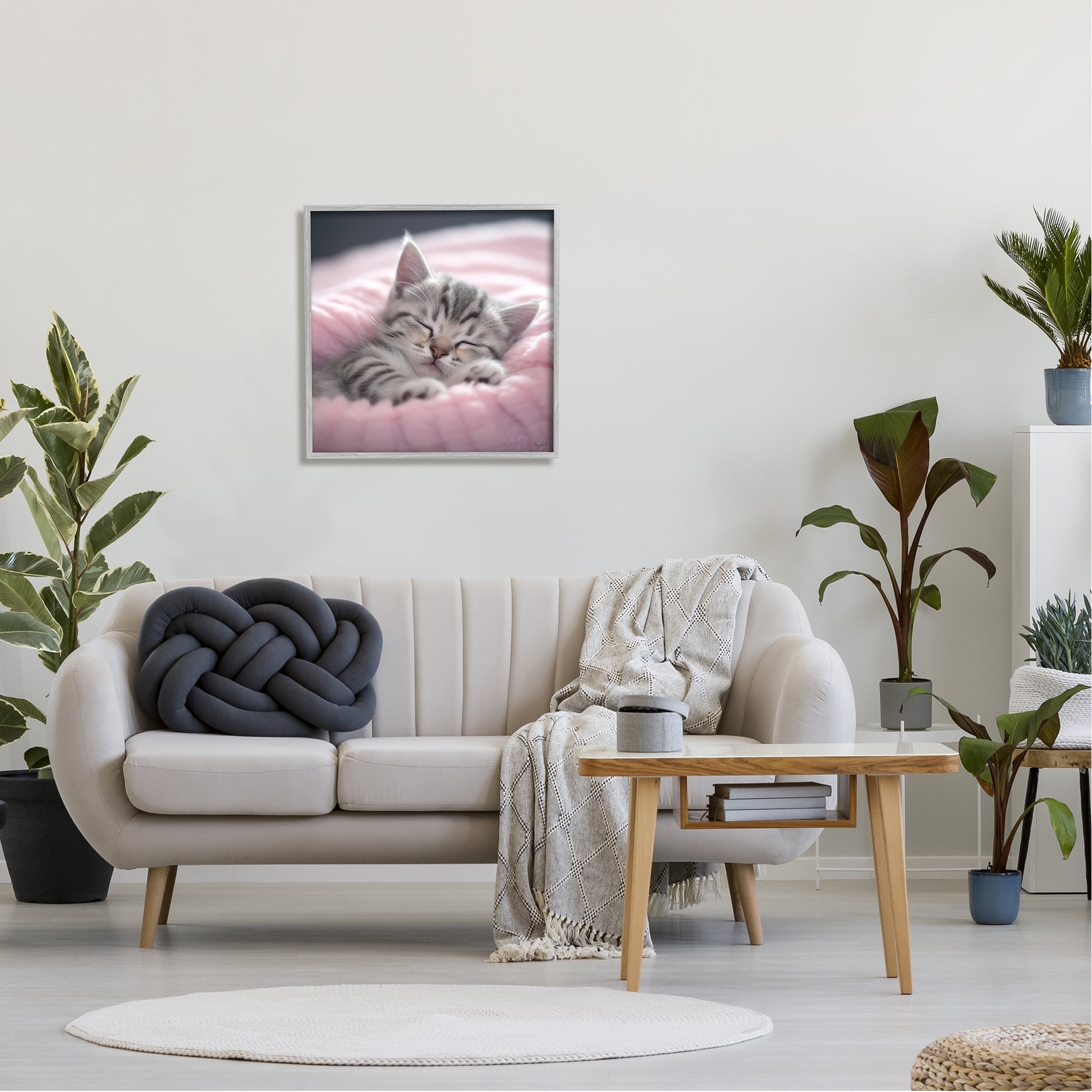 Stupell Industries Soft Kitten Tucked In Animals & Insects Painting Gray Framed Art Print Wall Art, 24 x 24