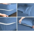 thumbnail image 5 of 4 Piece Zipper Sheet Set Includes (1 Zipper Fitted Sheet, 1 Flat Sheet And 2 Zipper PillowCase) with 10 Inch Deep Pocket 800 TC 100% Egyptian Cotton Solid Medium Blue Color Full Size, 5 of 7