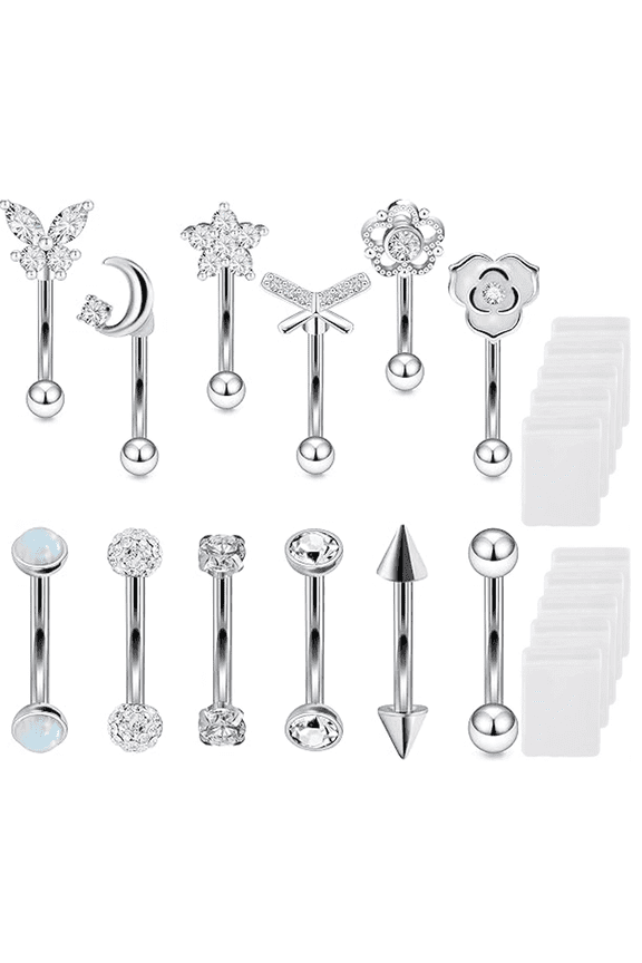 12Pcs Piercing Jewelry Stainless Steel Curved Barbell Eyebrow Rings Labret Lip Piercing Jewelry Ear Navel Lip Earrings for Women Men