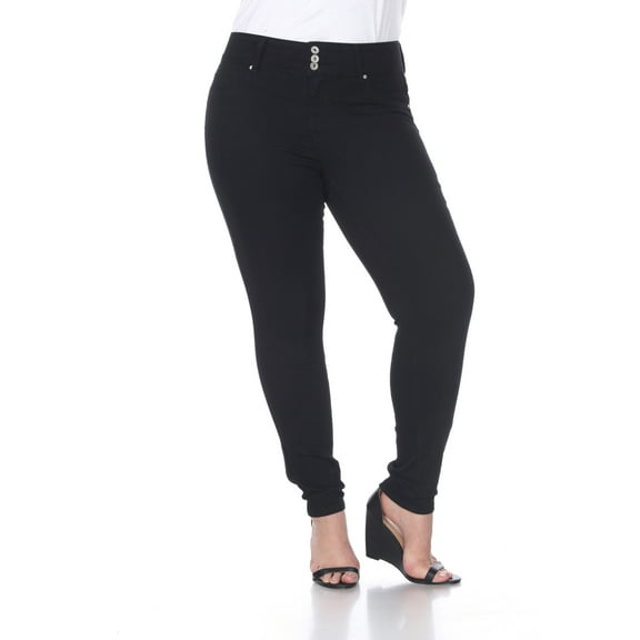 White Mark Women's Plus Size Super Stretch Black Denim Jeans