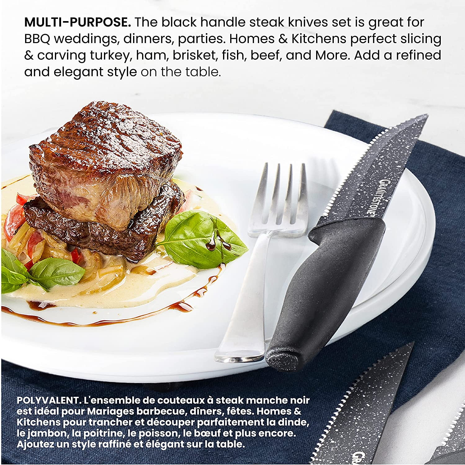 Granitestone Nutriblade 6-Piece Steak Knives with Comfortable Handles, –