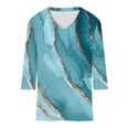 thumbnail image 4 of ICHUANYI Clearance Women's Fashion Printed T-shirt 3/4 Sleeves Blouse V-Neck Casual Tops(Sky Blue, XL) ICHUANYI WER2023081202728, 4 of 5