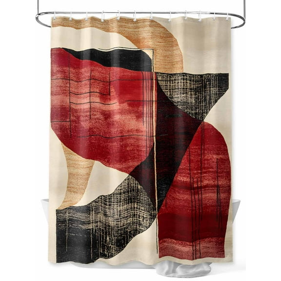 Minimalist Art Shower Curtain Set ，Waterproof Fabric Shower Curtains Black Red Geometric Abstract Shower Curtains for Bathroom,Bathroom Decor 72"x84"