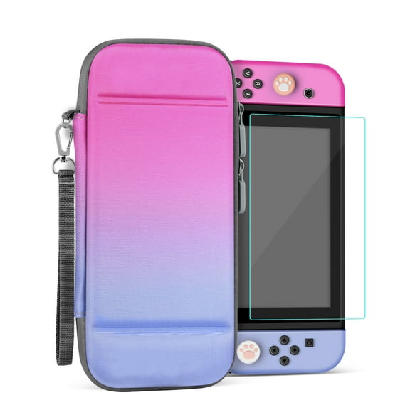 Carrying Case for Nintendo Switch, Pink Purple - Kawaii Cute Portable Travel Case, Protective Storage Carry Bag for Girls with Screen Protector, 10 Game Cartridge Holder