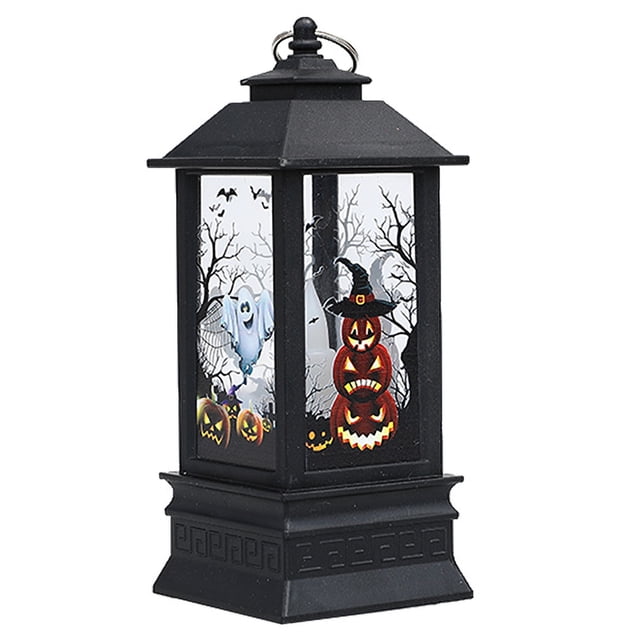 Generic Medium Black Halloween LED Pumpkin Lantern with Spooky Patterns - Battery Operated Decorative Light for Parties, Gardens, and Haunted Houses
