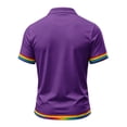 thumbnail image 5 of Men's Rainbow Peace Sign Polo Shirt with Colorful Star Splatter Graphic and Striped Cuffs Featuring Classic Collar Short Sleeves Purple M, 5 of 5